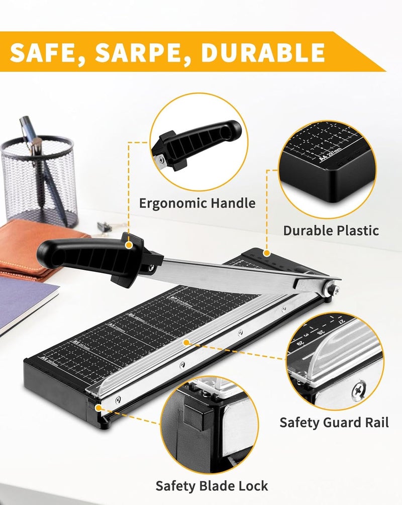 Makeasy Paper Cutter 12 Inch, 8 Sheet Capacity, Heavy Duty Paper Cutter for Cardstock, Guillotine Paper Trimmer for Crafting, Classroom and Office - Image 4